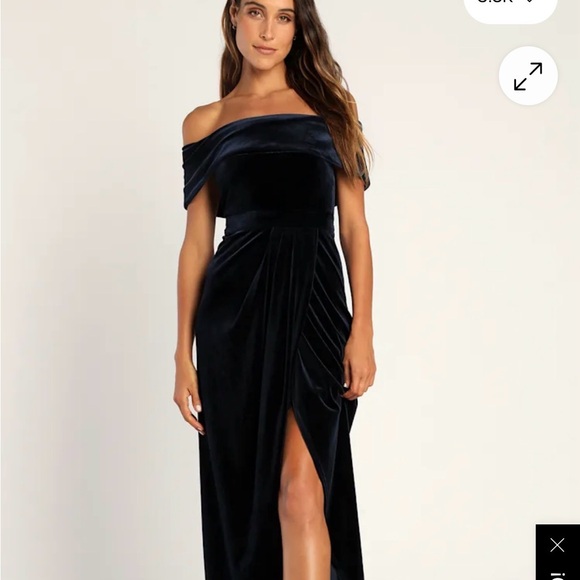 Lulus Dresses & Skirts - Lulu's Off the Shoulder Navy Velvet Dress
